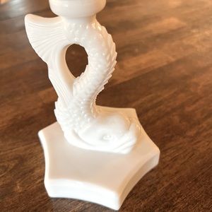 Westmoreland koi candlestick holder milk glass